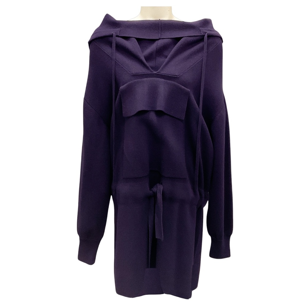 AKRIS PURPLE HOODED WOOL AND CASHMERE KNIT SWEATER DRESS